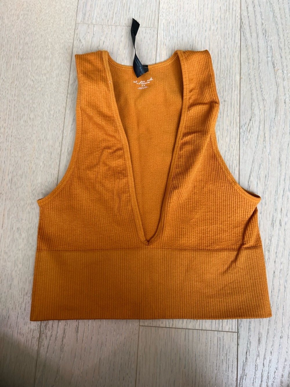 Women's Ribbed Deep V Crop Tank - Burnt Orange